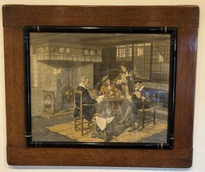 vintage framed picture of Albert schroder "Men playing cards"