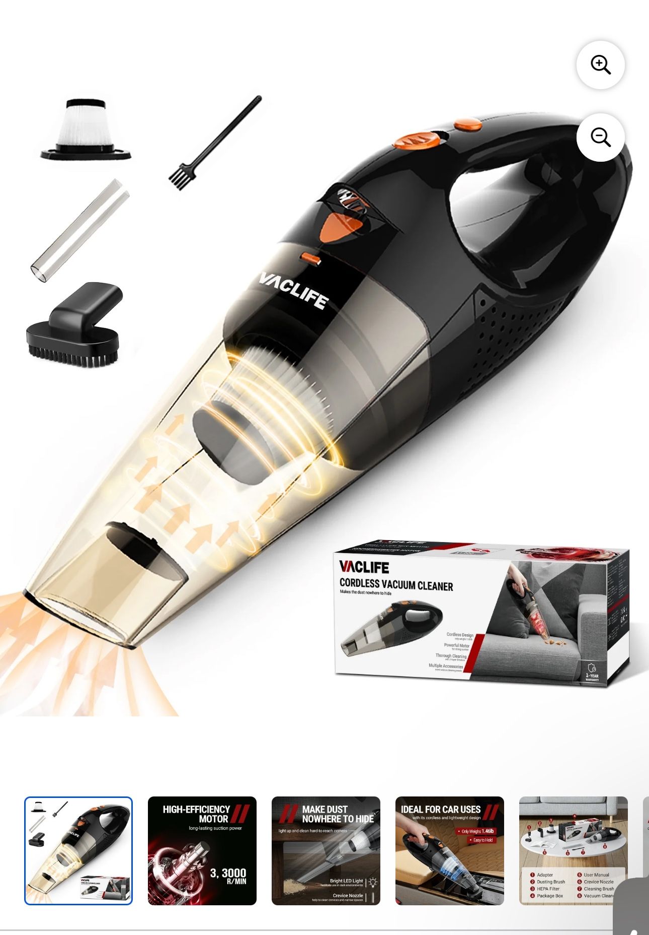 VacLife Handheld Cordless Vacuum Rechargeable With 2 Filters & All Accessories