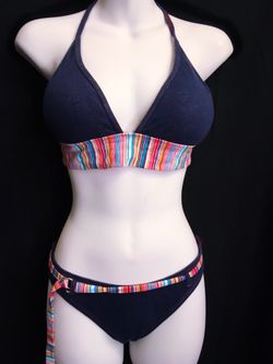 New! Denim Blue Halter Top Bikini, Size Medium