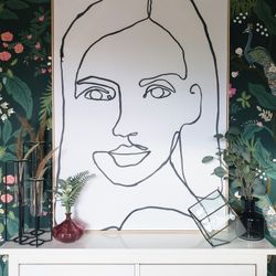 Abstract minimalist face line art on canvas