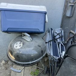 Bbq Grill, Cooler, Chair And Camping Cot 