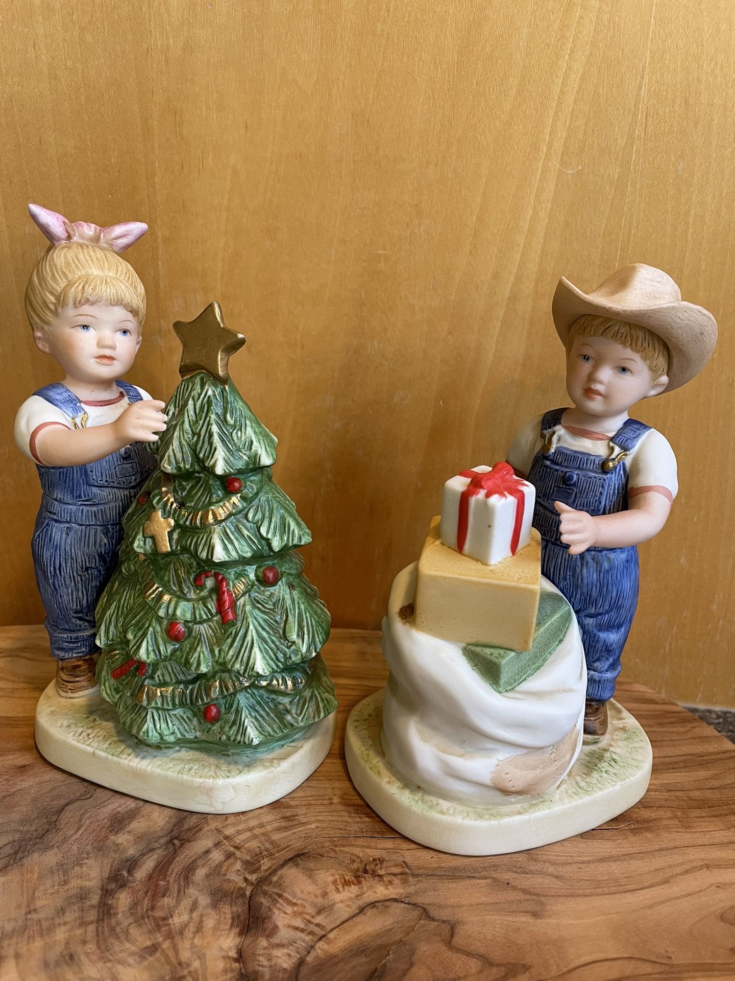 Vintage 1985 Christmas “Denim Days” Porcelain Boy And Girl Figurines