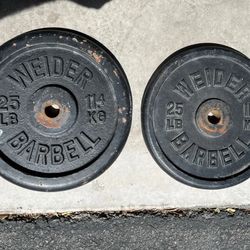 Pair of Vintage 25LB Weider Barbell Dumbell Weight Plates  50 Pounds Total