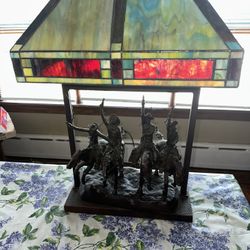 Cowboys on Horses Metal Lamp After Frederic Remington "Coming Through the Rye"