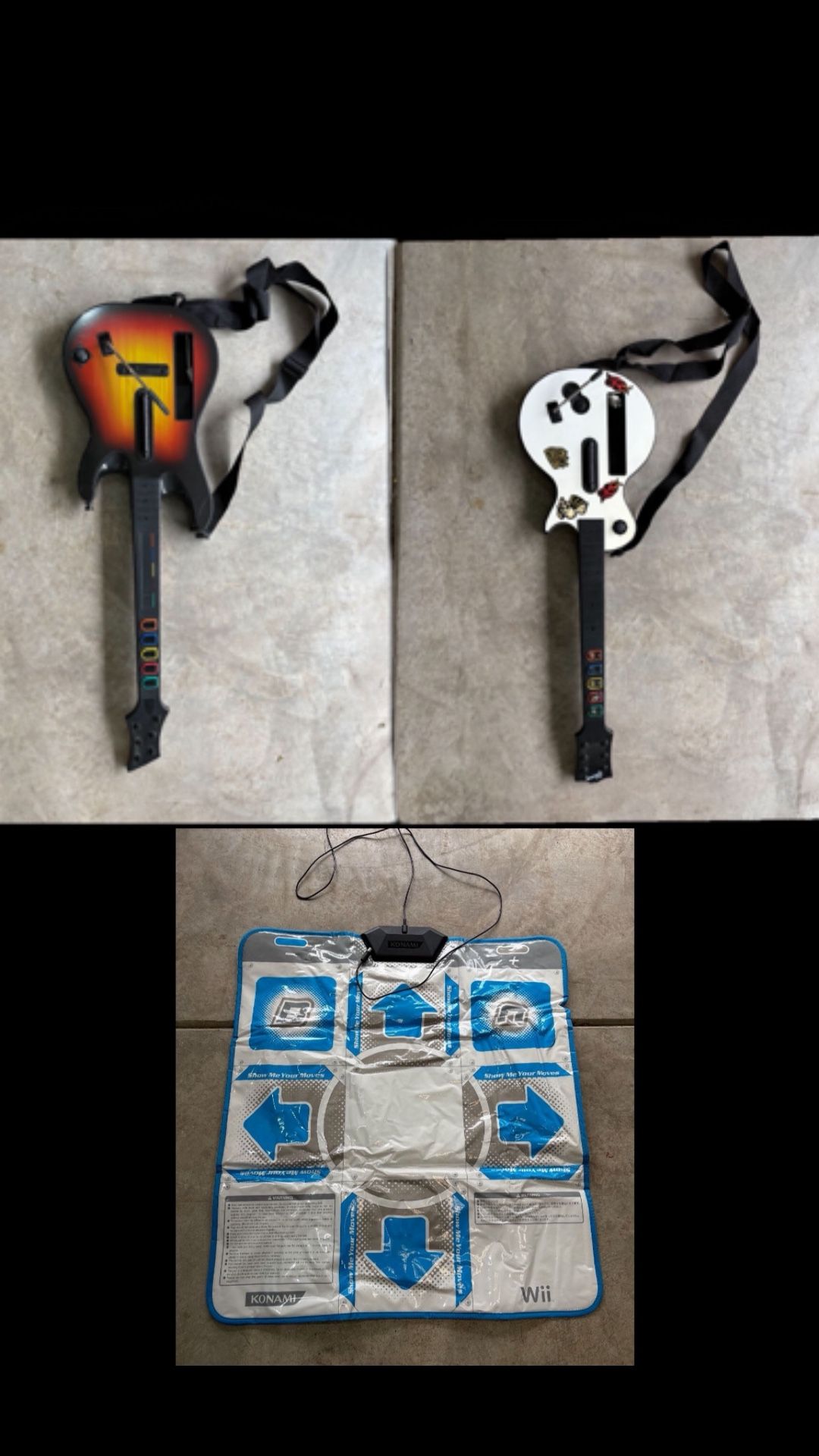 Two Wii Guitars And Dance Pad