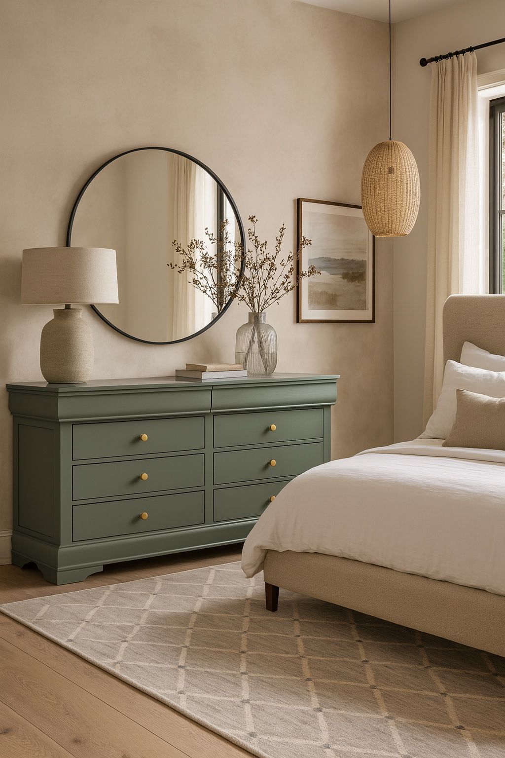 Beautiful Green 8 Drawer Solid Wood Dresser 