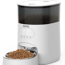 GHG Automatic Cat Feeder, 4L Auto Pet Food Dispenser with Stainless Steel Bowl, Desiccant Bag, Programmable Portion Timed Control 1-6 Meals Per Day, 1