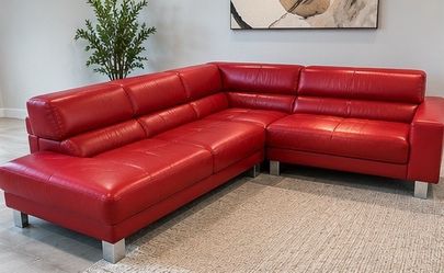 Nicoletti Italia Red Leather Sectional Sofa w/ Chaise