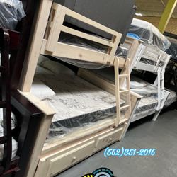 Twin Full Whitewash Bunk Bed Litera Nueva Cama Bonita Trundle  