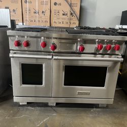 Wolf 48”Wide Dual Fuel Range Stove In Stainless Steel 