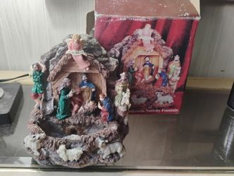 Hand-Painted Polyresin Nativity Water Fountain Scene - Tabletop Christmas Decor
