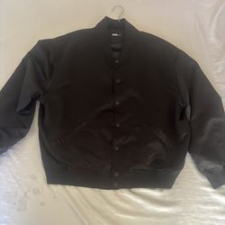 Black Button Up Bomber Jacket 