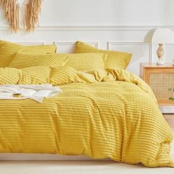 Boho Duvet Cover Set King Size,Yellow Striped Duvet Cover Microfiber Bedding Set,3PCS Ultra