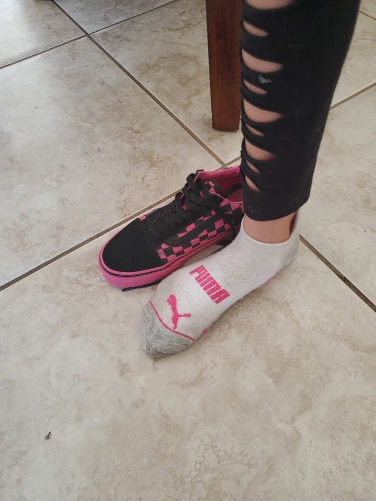 Vans Old Skool Hot Pink & Black Checkered Shoes Size 5.5 Girls