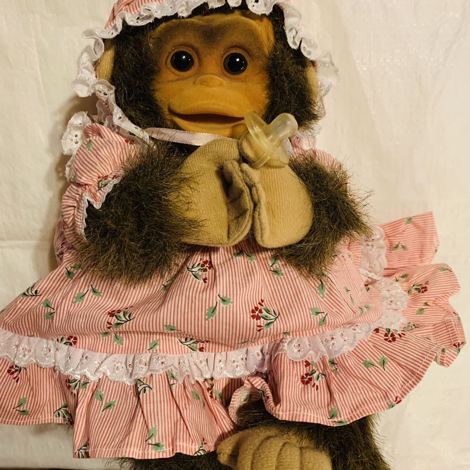 Vintage 1994 Hosung Girl Monkey Hand Puppet Plush Toy w/Squeaker