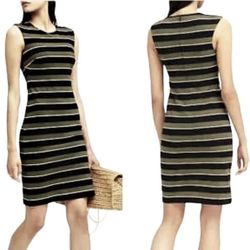 Banana Republic Striped Black and Brown Sleeveless Business Casual Sheath Dress, size 0