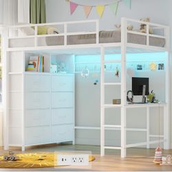 TWIN SIZE LOFT BED INCLUDING DRAWERS & DESK