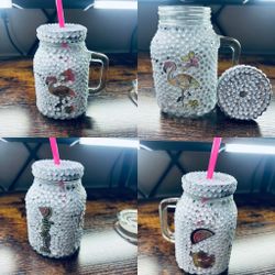Rhinestone Mason Jar w/ Straw
