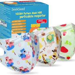 N95 Masks Small Size, 30 Pack NIOSH Approved Face Masks, 5-Ply Safety Breathable Printed Mask with Adjustable Ear Loops