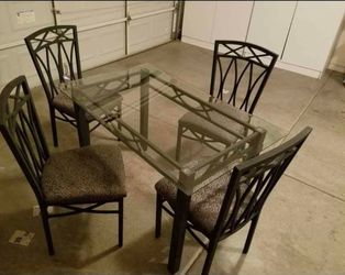 Glass Top Dining Table Set with 4 Chairs