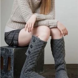 Ugg Womens Gray Australia Lattice  Button Knit Tall Boots Size US 8