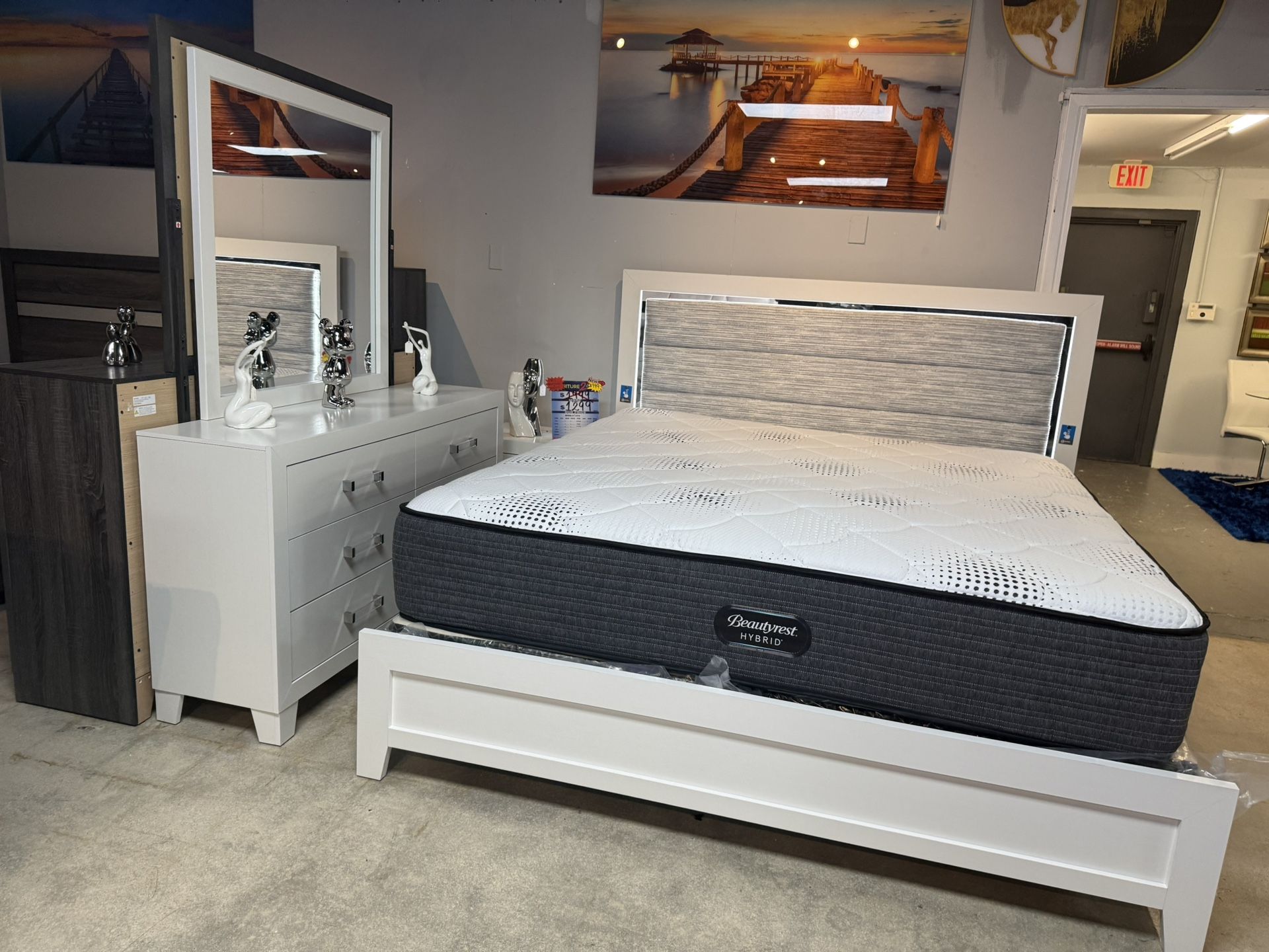 White 5 Pc Bedroom Set With Led Lights And FREE MATTRESS Only $799
