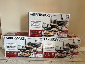 BRAND NEW FARBERWARE 15 PIECE PAN SET.  🥘🥘.   NON STICK DIAMOND MAXX.  CHARCOAL GREY.  WAS $129.99(SEE AD).  XMAS SALE $60 SET🎄🎄