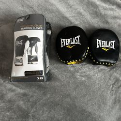 16oz Everlast Powerlock Boxing Training Gloves AND Punching Mitts