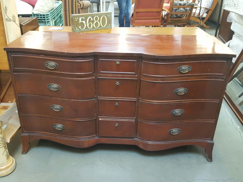 Antique 1940-50's Dixie Mahogany 12 Drawer Dresser