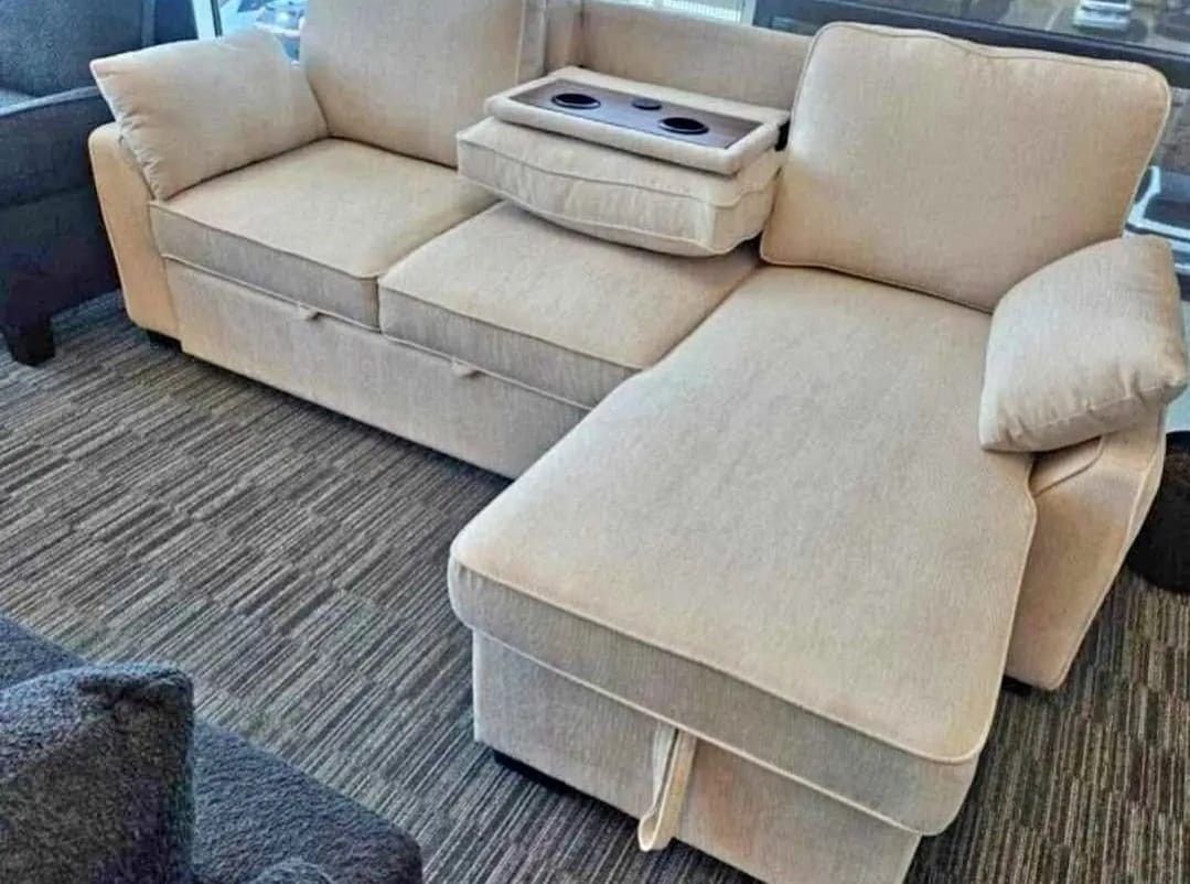 Cream color sectional pull out sofa bed sleeper sofa