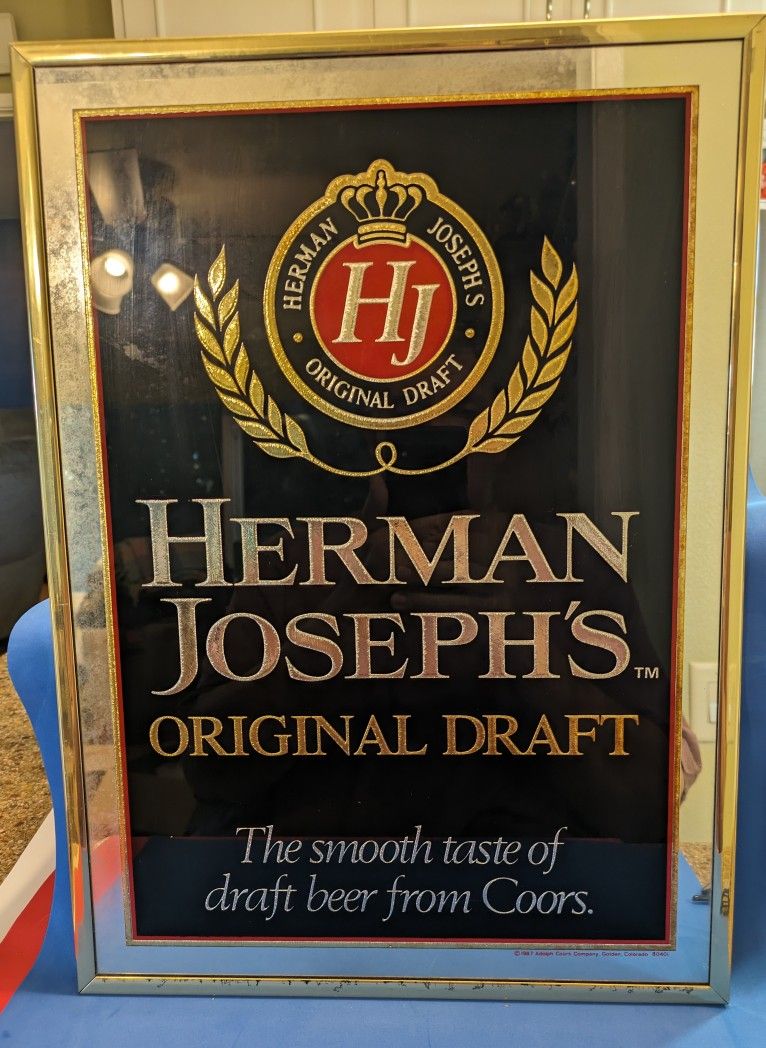 1987 Coors Co. Herman Josephs Draft Beer 13'x18" Bar Advertising Mirror Sign