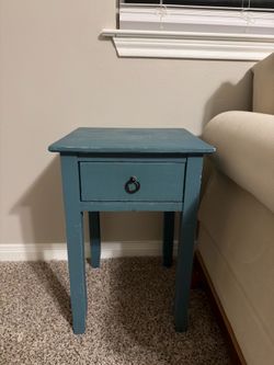 Blue Wooden Side Table / Nightstand with Drawer