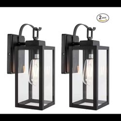 Pia Ricco 1-Light Matte Black Hardwired Outdoor Fixture Wall Lantern Light 2-PK