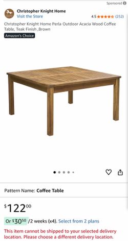 Christopher Knight Home Perla Outdoor Acacia Wood Coffee Table, Teak Finish, Brown