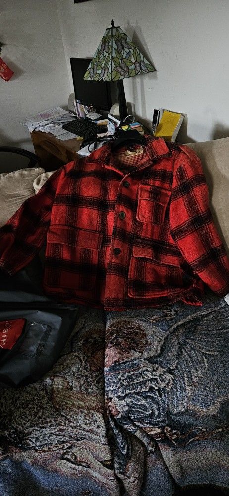 Men's Vintage Red and Black Plaid Coat