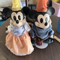 Vintage Mickey And Minnie Mouse Porcelin Wind Up Dolls