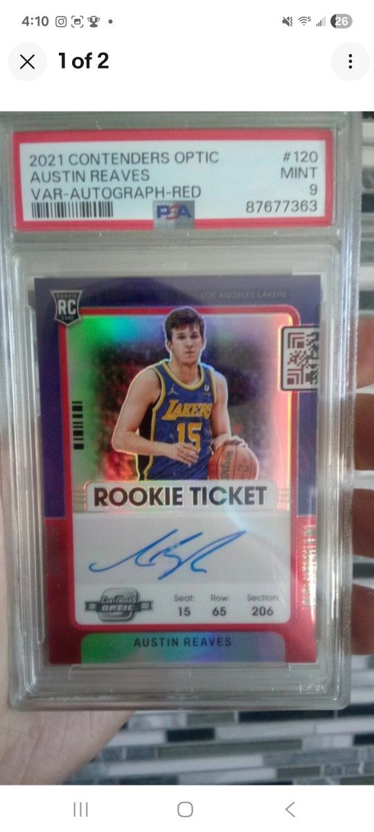 Austin Reaves Rookie Auto Optic /75 Contenders Psa 9
