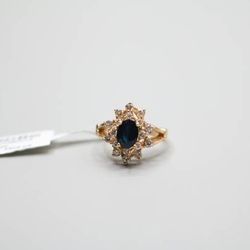 14K Yellow Gold Diamond Topaz Cluster Ring Size 5.75 4.1g - Pre-Owned