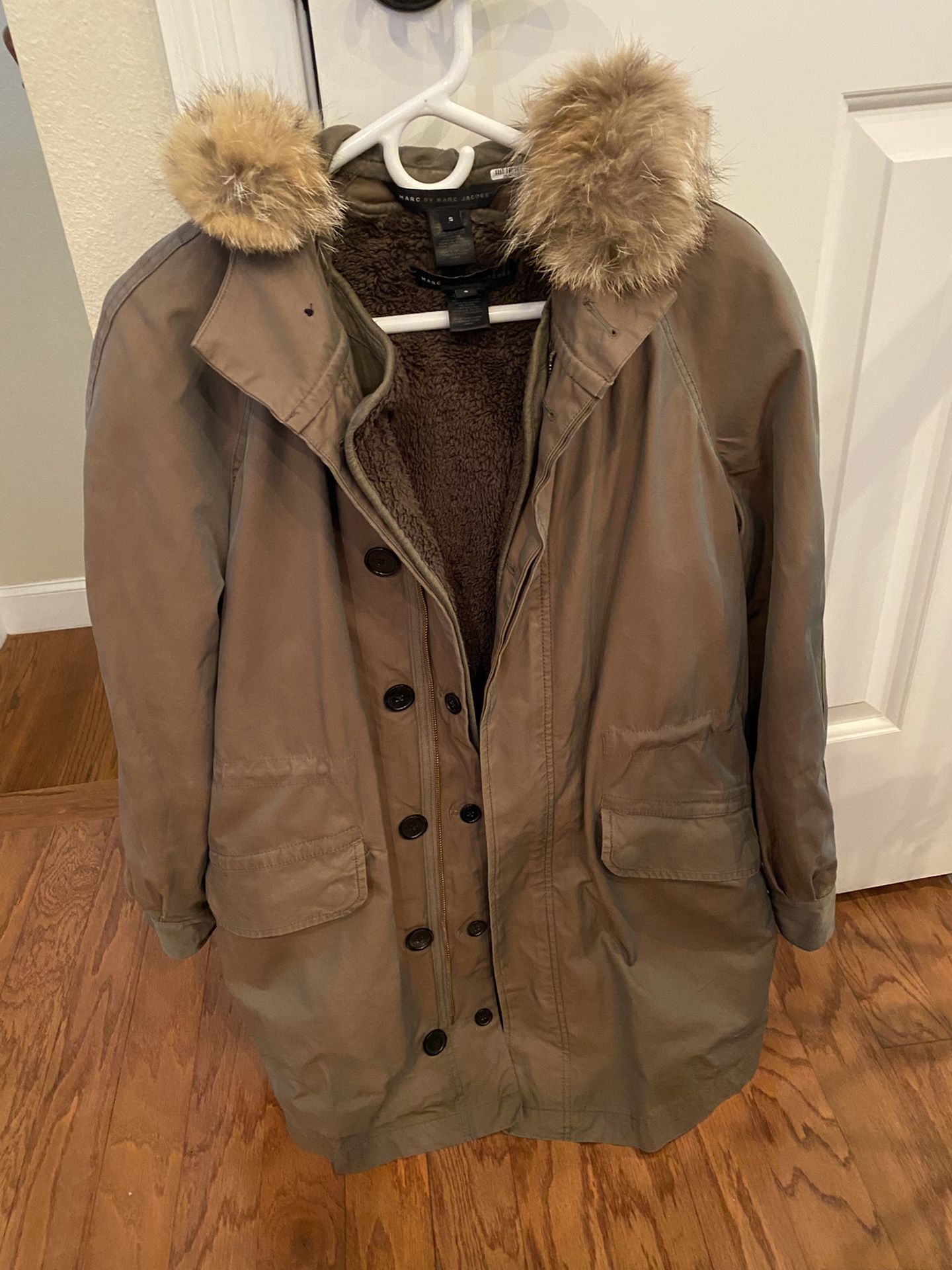 Marc Jacobs Army Marley Twill Parka Coat Fur Hood… Small