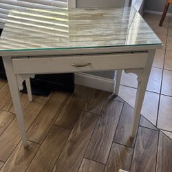 White Table W/ Glass 
