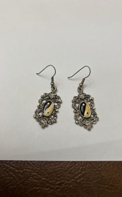 Yin/Yang Ornate Silver Tone Earrings