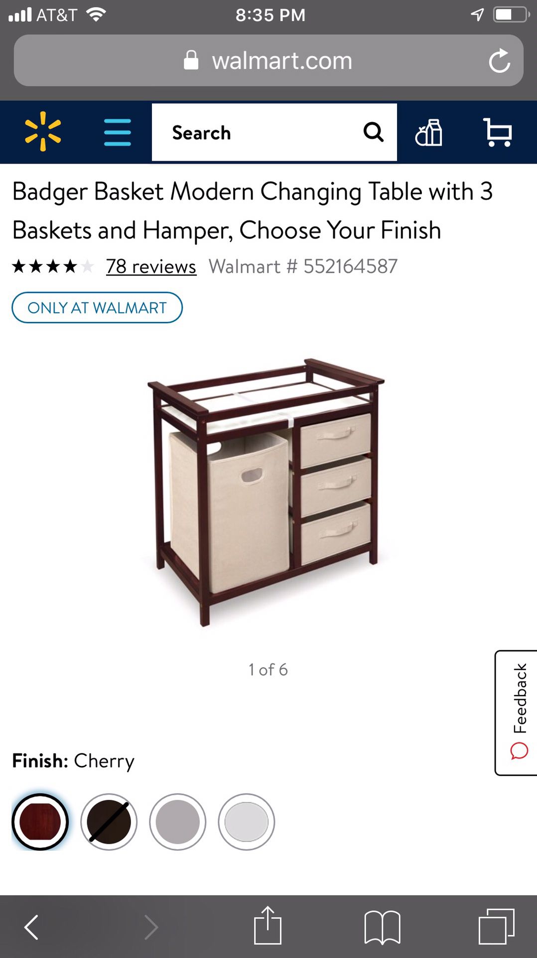 Badger basket changing table with laundry hamper, 3 storage baskets
