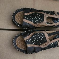 Ariat Women's Polly RAY Brown Leather Cutout Slingback Sandal 