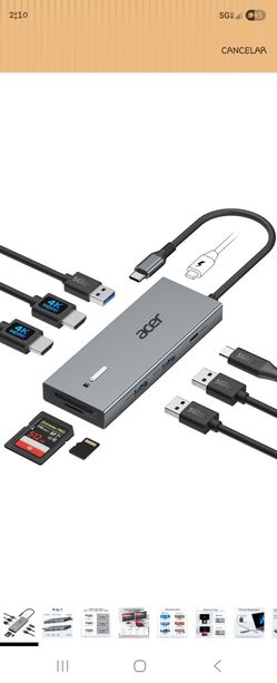 Acer USB C docking station with dual monitor with 2 HDMI, 9-in-1 laptop docking station with HDMI 4K@60Hz, USB A and C 3.0, SD/Micro SD, 100W PD, USB