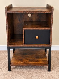 Rustic Industrial Nightstand / End Table w/ USB & Outlets