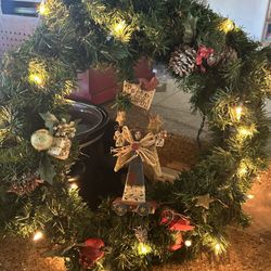 Christmas wreath, handmade angel peace on earth lights up live by Oak Hills high school