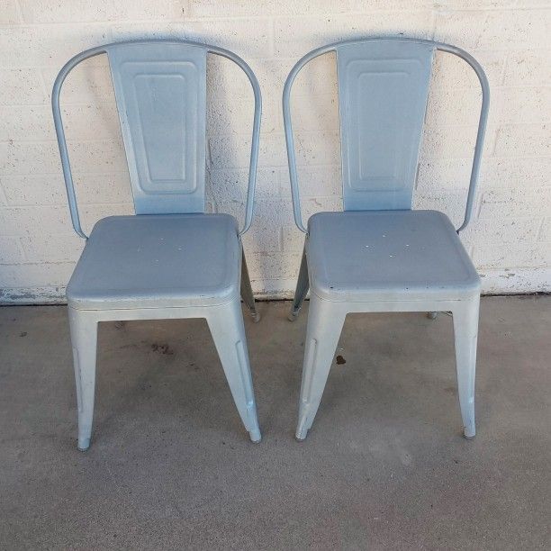 Pair of Two Gray Metal Chairs - $40