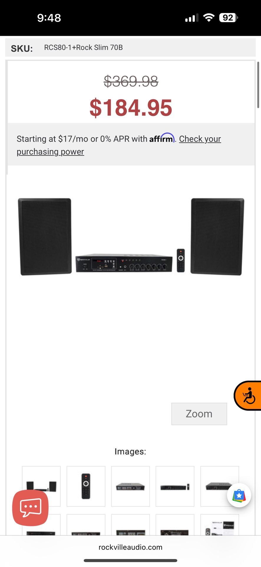 Speakers/Receiver Rockville RCS80-1 60 Watt 70v Commercial/Restaurant Amplifier/Bluetooth Receiver