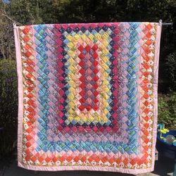 90x68” ANTIQUE 1930s Postage Stamp Quilt - Excellent Condition - All Hand Stitched