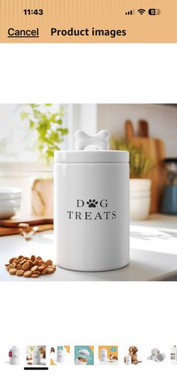 Barnyard Designs Ceramic Dog Treat Container with Airtight Lid (White) Large Rustic Storage Canister and Cookie Jar for Kitchen Counter; Airtight Lid